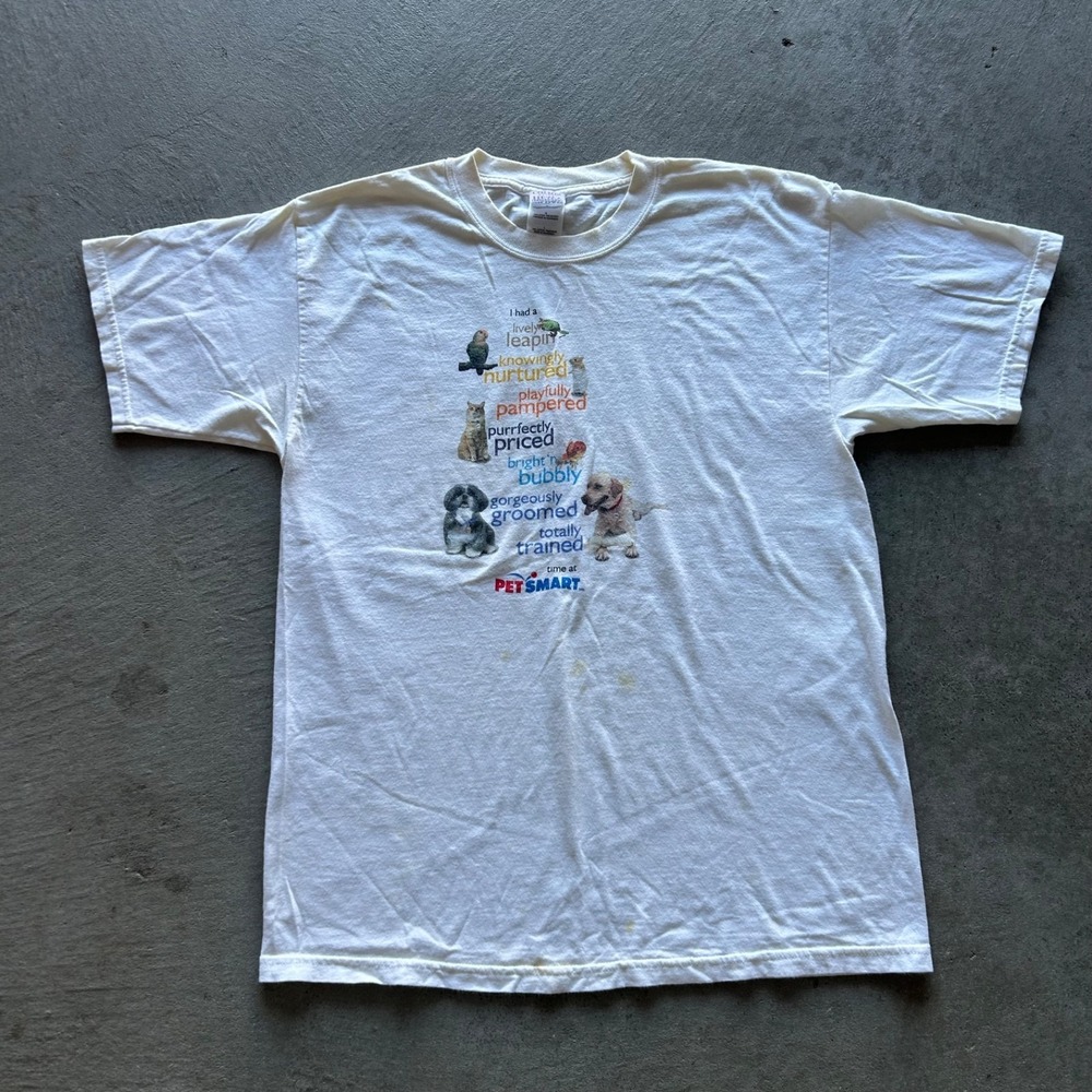 Vintage 90s Pet Smart Shirt Size Large White Promo Animal Dog Cat Bird Mouse